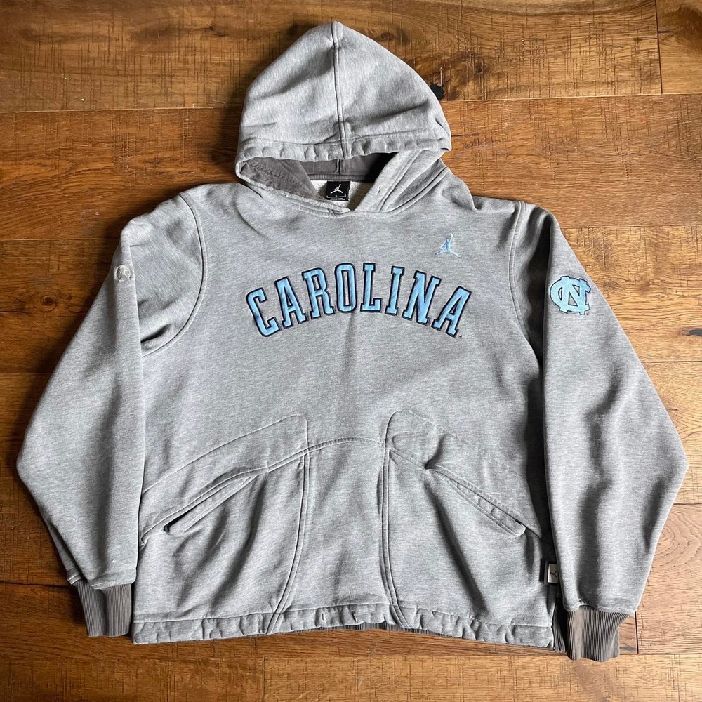 Jordan Hoodie Men L Grey Vintage UNC Tar Heels Basketball Athletic Sweatshirt